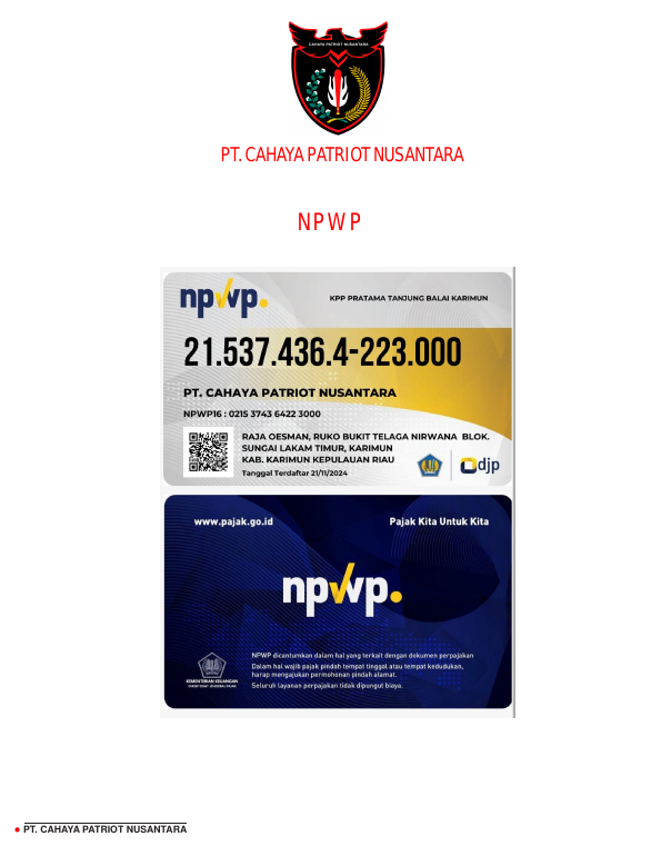 NPWP PT. Cahaya Patriot Nusantara