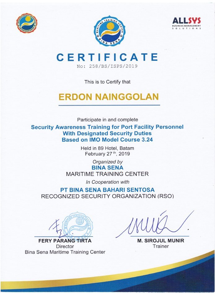 Certificate IMO 3.24